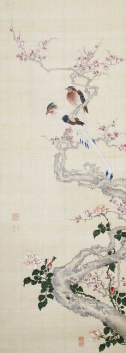 画像1: 大友月湖画幅「梅連雀」