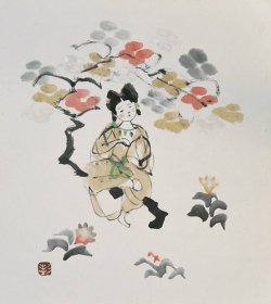 画像1: 杉本健吉色紙額「樹下童女」