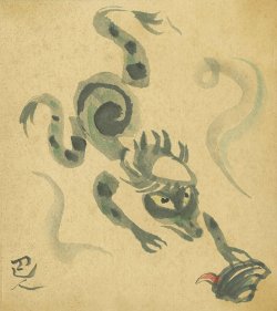 画像1: 岩崎巴人色紙「河童」