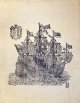川上澄生木版画「南蛮船　大日本黒船館」