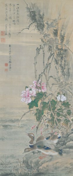 画像1: 諸葛藍画・頼山陽賛幅「牡丹甲鳥図」