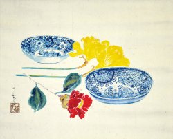 画像1: 織田一磨画幅「洋染付皿と水仙」