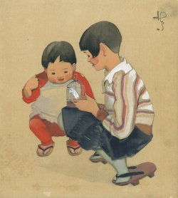 画像1: 多田北烏色紙「白鼠を捕まえた子供」