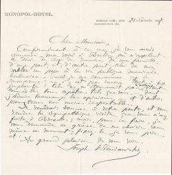 画像1: ユゼフ・ヴィエニャフスキー書簡１通　Józef Wieniawski :Autograph letter signed 