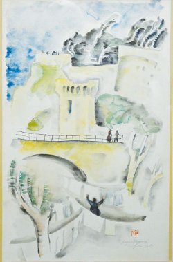 画像1: 小山敬三水彩画額「古城跡」