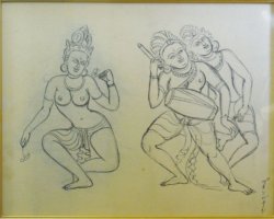 画像1: 杉本哲郎素描額「ジャフ・プランバーナン踊り」