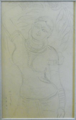 画像1: 杉本哲郎素描額「枝に手をやる娘」
