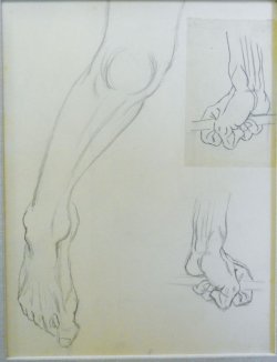 画像1: 杉本哲郎素描額「男の右足・棒を持つ手」