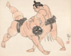 画像1: 石井鶴三色紙「相撲　寄り切り」