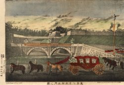 画像1: 明治石版画「皇居二重橋御出門之図」
