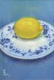 小館善四郎油彩額「青い皿にレモン」