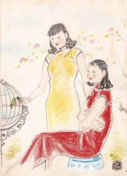 画像1: 樋口富麻呂画稿「中国服の二美人」