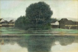 画像1: 鈴木竹柏画額「川沿いの家」