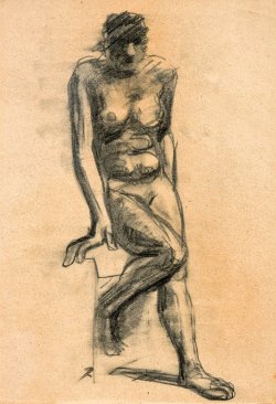 画像1: 須田国太郎素描額「裸婦立像」