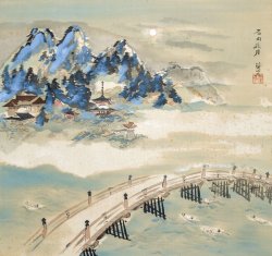 画像1: 富田渓仙画幅「石山秋月」