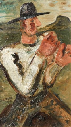 画像1: 長谷川春子画額「笛を吹く男」