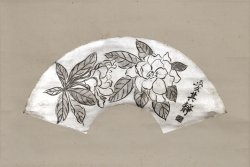 画像1: 冬青小林勇銀地扇面幅「牡丹」