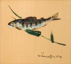 画像1: 上野山清貢油彩額「川鱒」