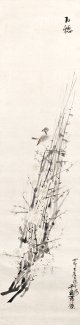 平福百穂画幅「梅に雀」
