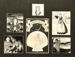 画像1: 蕗谷虹児挿絵画稿６枚額「人魚のお姫さま」