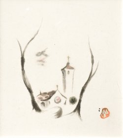 画像1: 牛島憲之色紙額「教会のある風景」