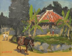 画像1: 大嶺成寛画額「馬のいる風景」