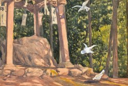 画像1: 古賀春江水彩画額「境内」