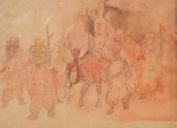 画像1: 浅井忠デッサン額「太秦牛祭図」