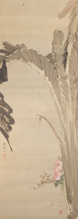 画像1: 宋紫石画幅「芭蕉に薔薇」