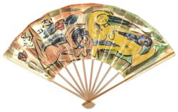 画像1: 棟方忘功表裏墨画賛扇「飛天図」