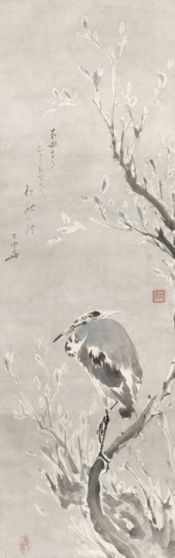 画像1: 建部凌岱・玄中画賛幅「鷺図」