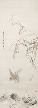 椿椿山画幅「野桜孤鶉図」