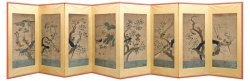 画像1: 李朝刺繍画花鳥屏風８曲１隻