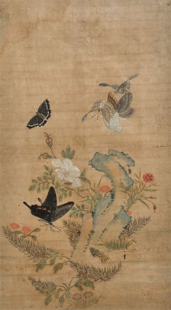 画像1: 李朝民画額「飛蝶図」