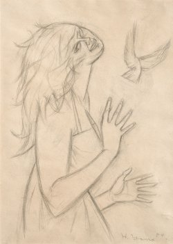 画像1: 山中春雄デッサン額「鳥女」