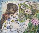 横井弘三彩色画「薔薇を描く女」