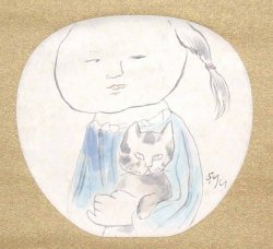 画像1: 脇田和画幅「猫抱く少女」