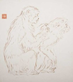 画像1: 伊藤廉色紙「二匹の猿」