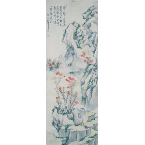 画像: 長井雲坪画賛幅「秋紅山水」