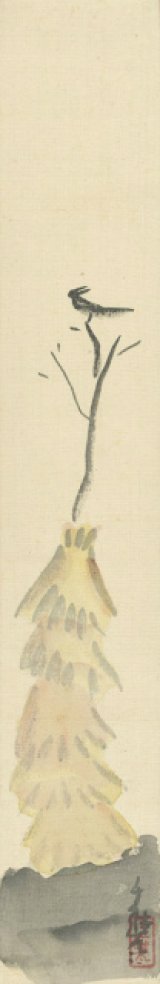 画像: 小川千甕絵短冊「藁に鳥」