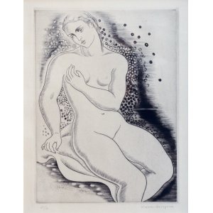 画像: 長谷川潔銅版画額「坐る水浴の女」