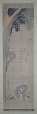 画像: 田谷芝斎画・六樹園画賛幅「双猿図」