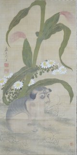 画像: ２代黒川亀玉画幅「狗と玉蜀黍」