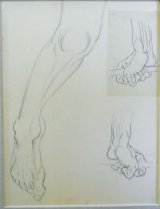 画像: 杉本哲郎素描額「男の右足・棒を持つ手」