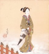 画像: 堀井香坡色紙「雪景美人図」