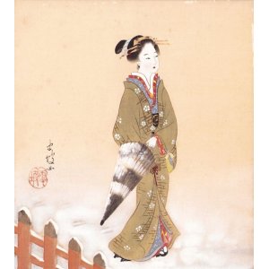 画像: 堀井香坡色紙「雪景美人図」