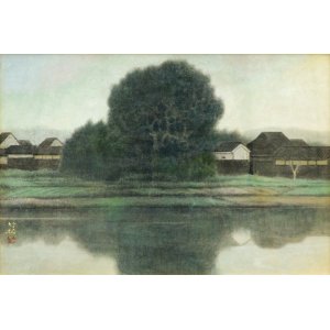 画像: 鈴木竹柏画額「川沿いの家」