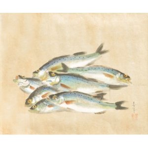 画像: 大野麦風画額「鰯」