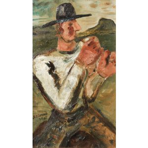 画像: 長谷川春子画額「笛を吹く男」