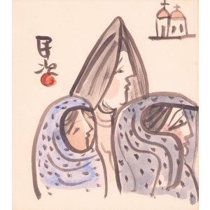 画像: 北川民次色紙額「教会への道」